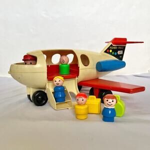Vtg 1970s Fisher Price Little People Fun Jet Airplane Set 183 Original Pieces
